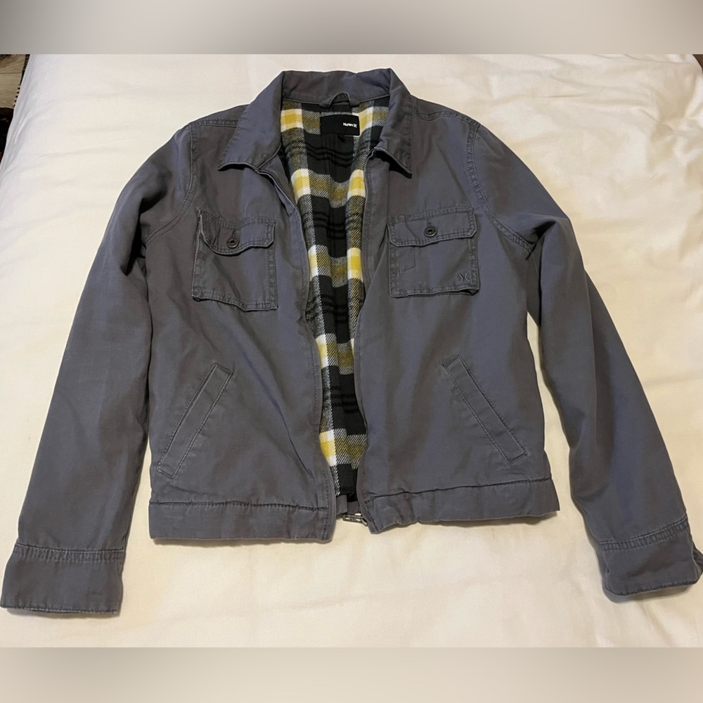 Hurley Gray Jacket with Yellow Plaid Lining